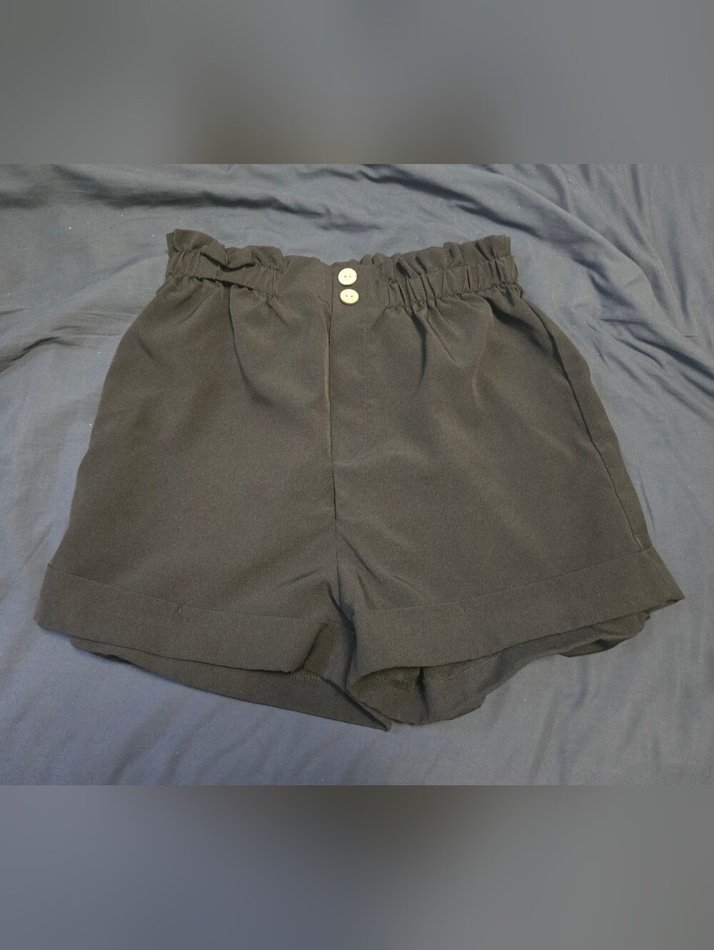 SHEIN Black High-Waist Paperbag Shorts with Button Accents